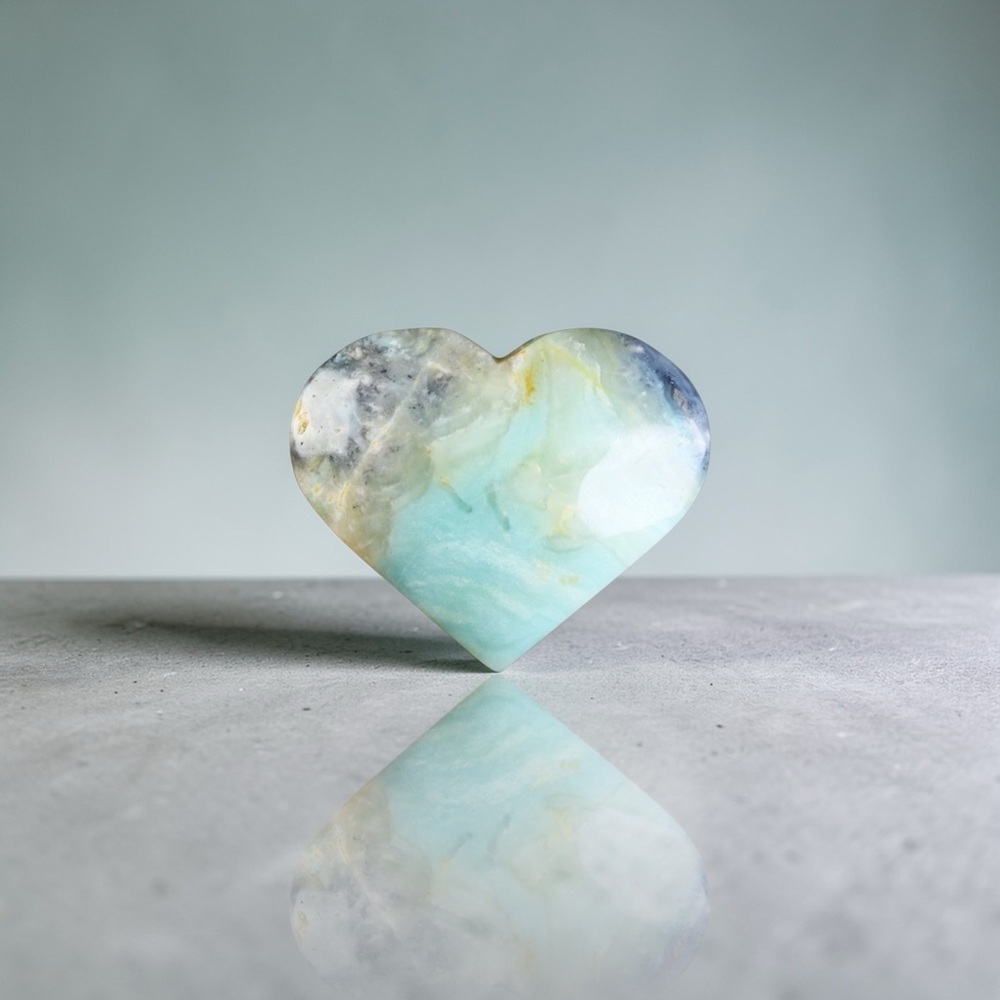 Amazonite, calcite and quartz Large Heart Shape Hand Carved Natural Stone - Picture 5 of 9